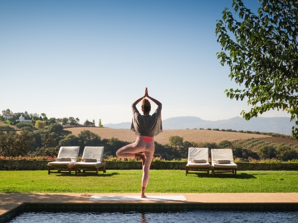 Yoga by the pool at the Lodge Ronda